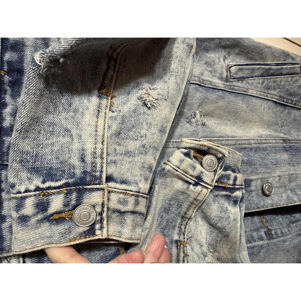 Thrill distressed full length jean jacket Small - Picture 8 of 8